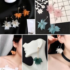 Multi Flower Petals Drop Dangle Earrings With Crystal Rhinestone Stud
