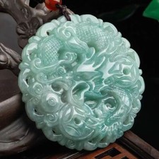 Chinese Antique Hotan Jade Carved Dragon Pattern Necklace Pendant