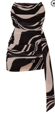 Black Swirl Print Draped Chiffon Dress Bodycon Dress | eBay UK