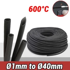 600°C Black HIGH TEMP Fiberglass Sleeving Wire Cable Insulation Tube 1 ~30mm Dia
