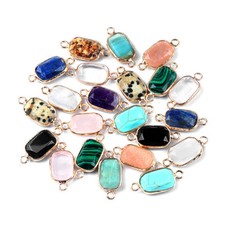 10pcs Mixed Natural Stone Rectangle Pendants Connector DIY Jewelry Making