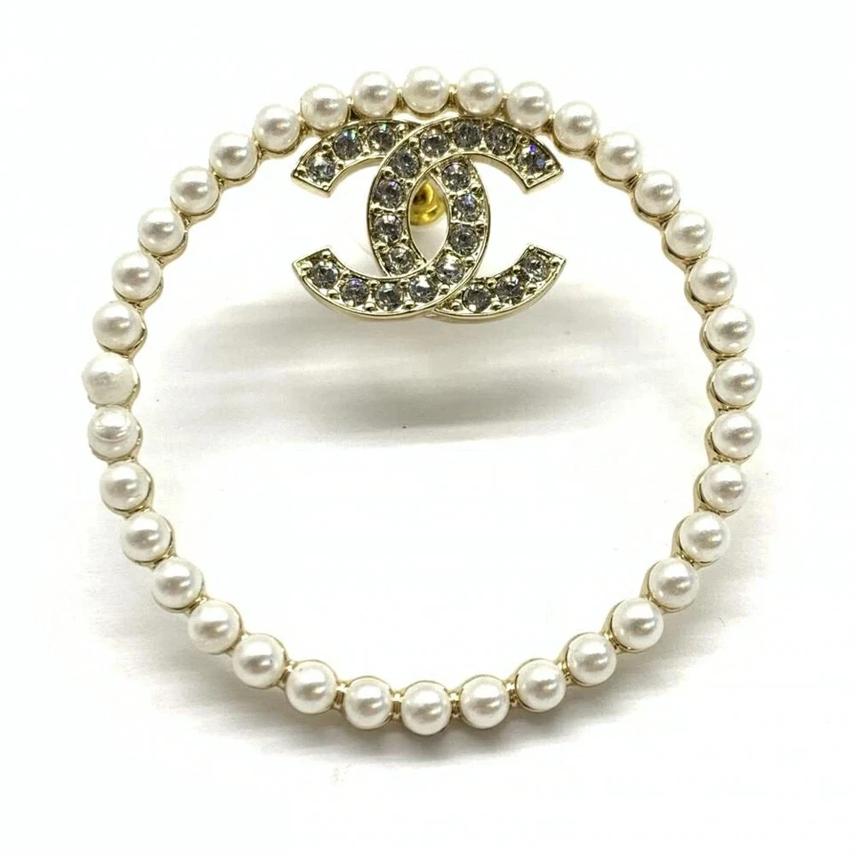 Pendientes CHANEL Vintage Auténticos Logo Coco CC Kenkenjp Oro Estrás Aro Perla FS Foto 4 de 4