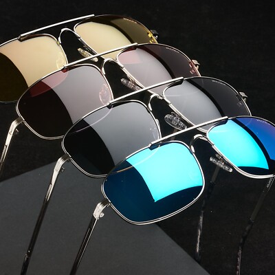Polarized Aviator Sunglasses Men UV400 Driving Golf Brow Bar Metal Frame Fishing