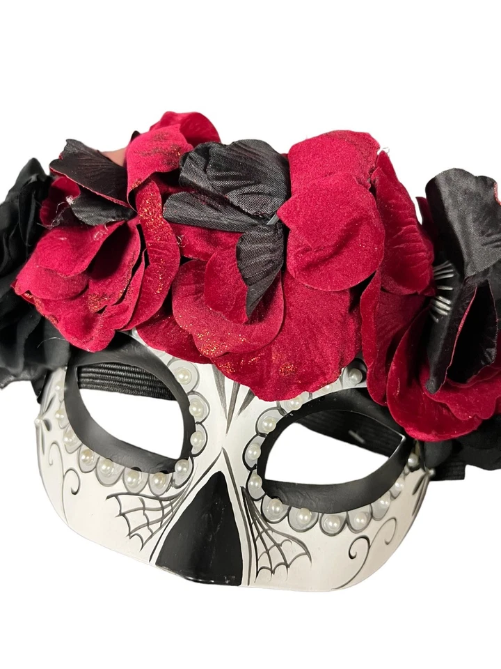 Day of the Dead Mask - Roses Flowers Dia de los Muertos Masquerade Costume Mask - Image 3 of 4