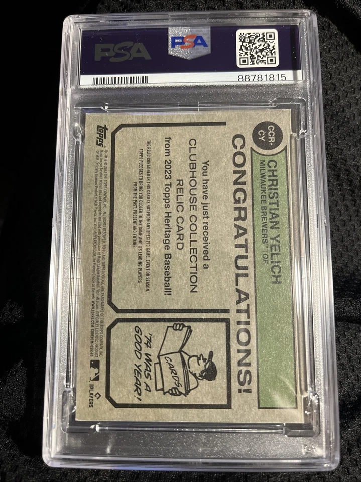 2023 Topps Heritage CHRISTIAN YELICH Clubhouse Collection Relic PSA 8, POP 1 - Image 2 of 2