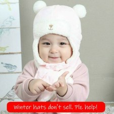 Winter Warm Baby Hat Scarf Suit Quilted Faux Wool Pom Pom Soft Earflap Cap