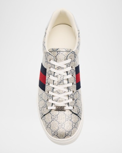 GUCCI Hombre Ace GG Supreme en Beige Metálico y Azul con Web, 10G / 10.5US - Imagen 2 de 21