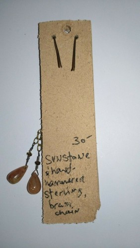 Vintage Handmade Sterling Silver Hook Earrings Sunstone - NEW - Picture 2 of 2