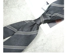 New Classic Striped Gray White JACQUARD WOVEN 100% Silk Men's Necktie Tie