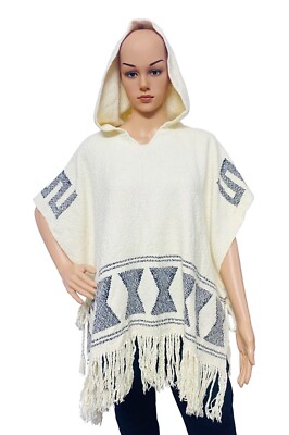 Ulla Johnson Damen Beige Bestickt Kapuze Fransen Boho Bolero Poncho Tunika L