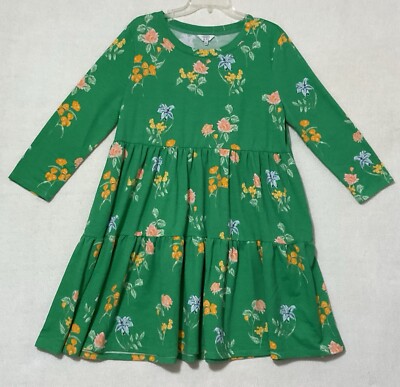 Crown & Ivy Tiered Dress Sz XL Bright Green Peach Floral Crew Neck 19.75  Sleeve | eBay