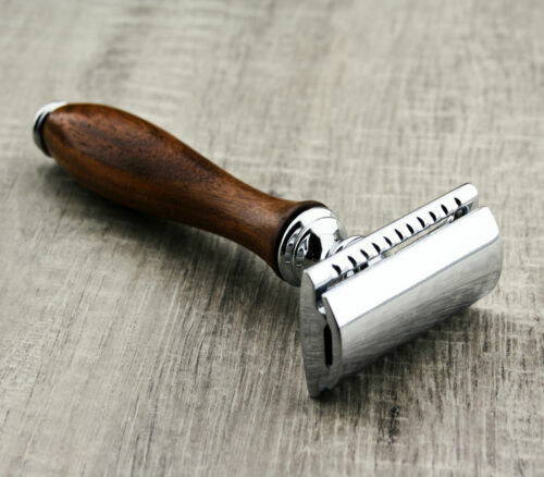 Vintage Handgefertigt Natürlich Holz Griff De Sicherheit Rasierer Perfekt Gift - Picture 2 of 3