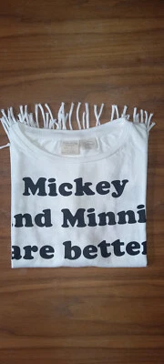 Zara Girls Très joli t-shirt blanc à franges à l’effigie de Mickey et Minnie- BE - Photo 1/4