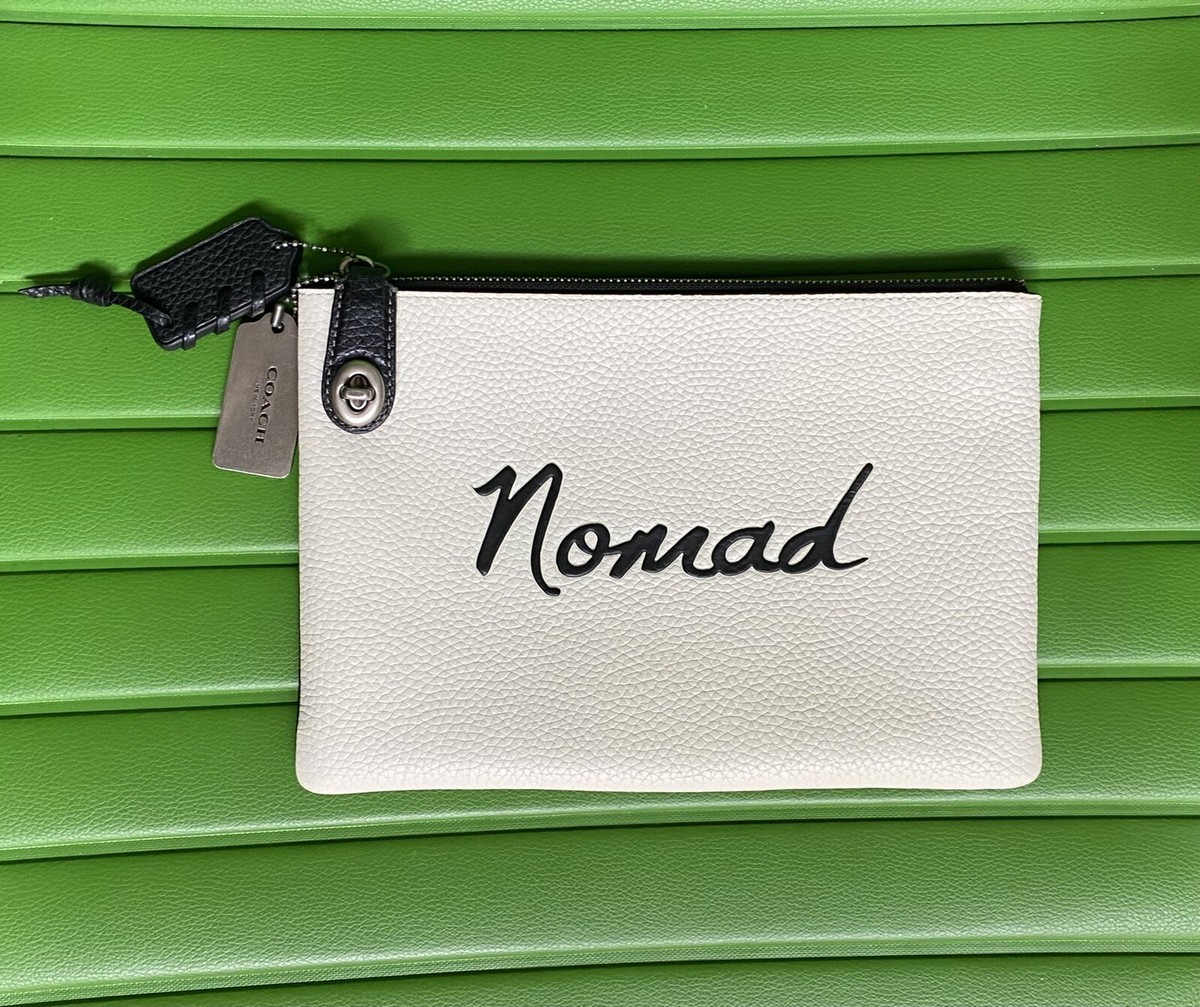 COACH CHALK/BLACK NOMAD PEBBLE LEATHER TURNLOCK POUCH NICKEL 65031