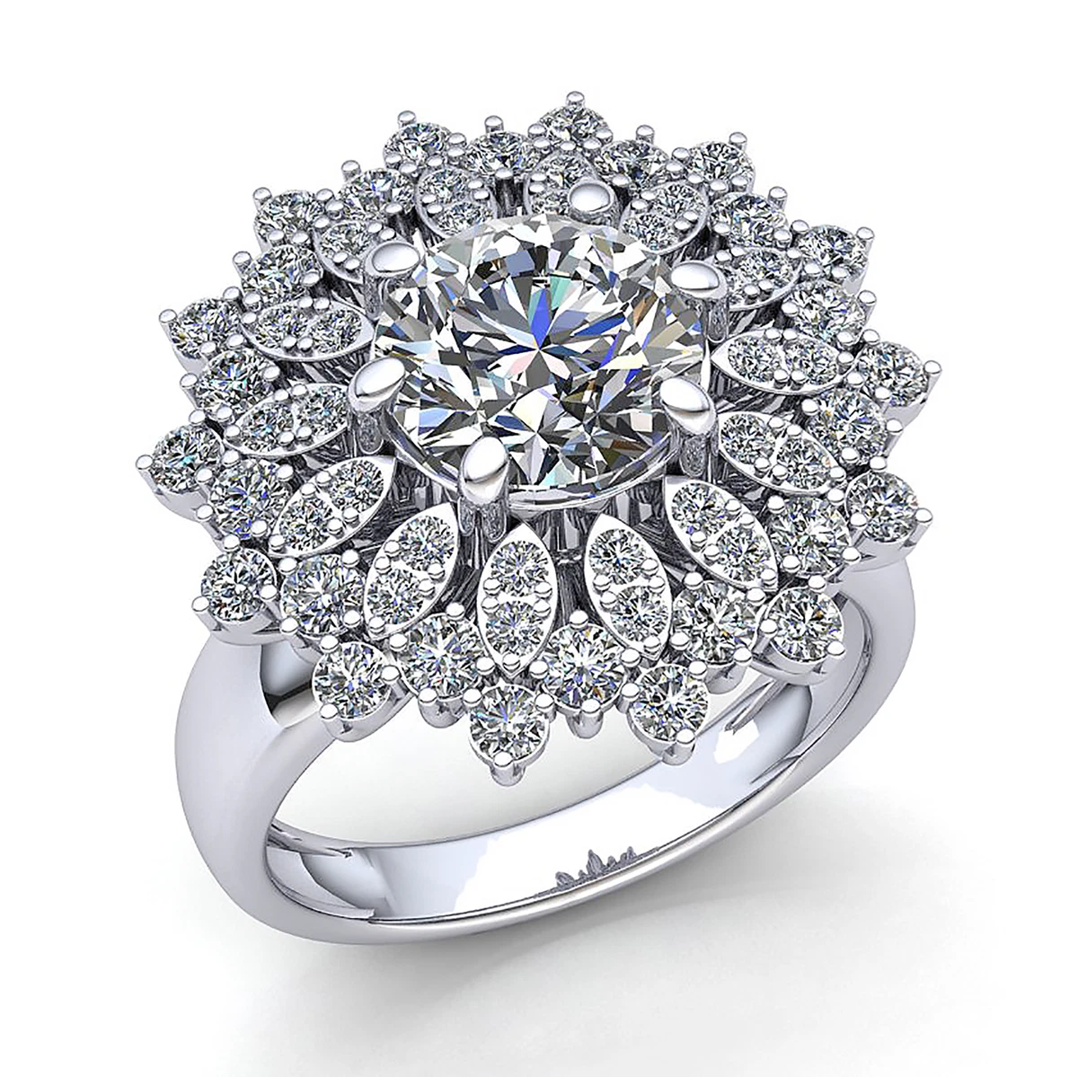 Genuine 3ct Round Cut Diamond Womens Flower Cluster Cocktail Ring
