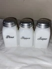 VTG McKee Milk Glass flower sugar & Pepper Shaker White Art Deco Kitchen