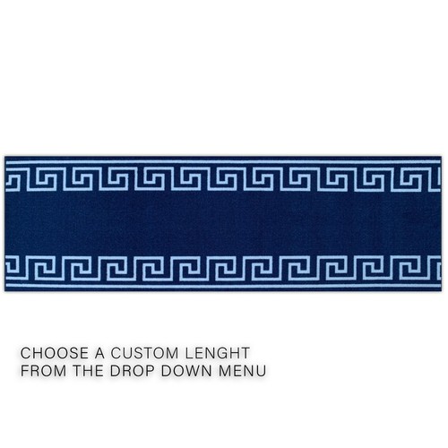 Custom Size Hallway Runner Greek Key Design Blue-White 26"&31"By Your Length - Picture 3 of 6
