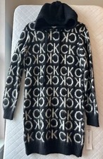 Calvin Klein Size S Women Hoodie Sweater Dress Knit Long Sleeve Knee Length Logo