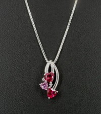 Necklace Silver Pink Hearts 2 Tone Cubic Zirconia Stones Sterling 925 Pendant
