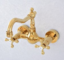 Gold Color Brass Wall Mount Kitchen Sink Faucet 6" Center Mixer Water Tap esf621