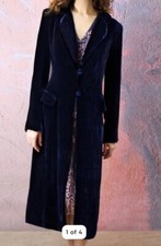 Nancy Mac Blue Velvet Silk Blend Long Coat Size 14-16 Rare So In Vogue Stunning!
