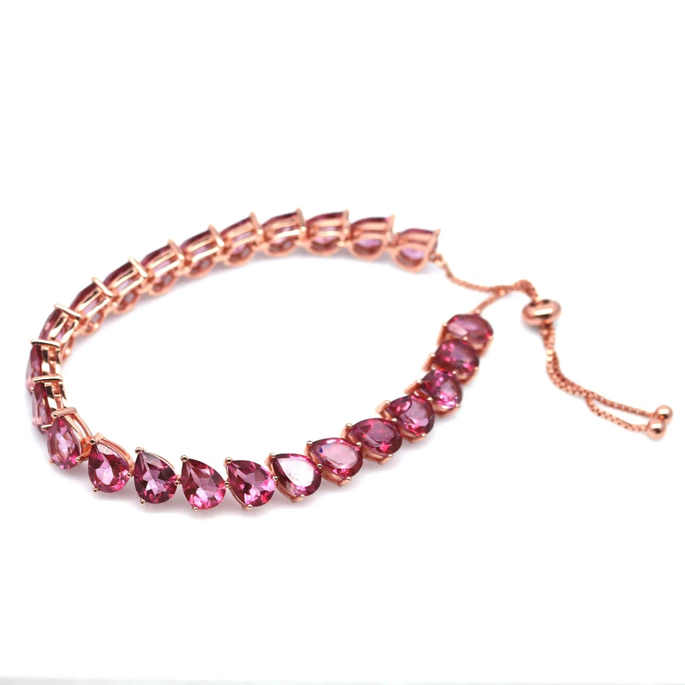 Браслет из белого золота 925 пробы с розовым мистическим топазом и драгоценными камнями 11,0 дюйма - Изображение 2 из 4