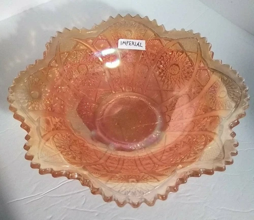 Vintage Imperial Glass Marigold Carnival Sunshine Pattern 8 7/8"d x 2 3/4"t Bowl