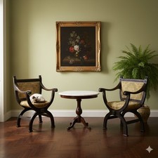 Paar Savonarola Stühle Walnuss Bemaltes Buchenholz des XIX Jhs Originell