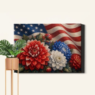 American Flag Wall Art Patriotic Floral Meadow Garden Design