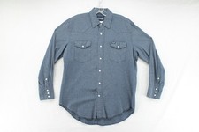 Vtg Wrangler Western Pearl Snap Shirt Men's Large Blue Long Sleeve Ranch Cowboy