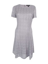 S.L. Fashions New York Women's Glittered Chevron Lace Dress (6, Platinun)
