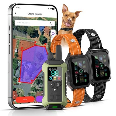 Wireless Dog Fence GPS APP 2 Collar Kit Waterproof Rechargeable My Pet Command
