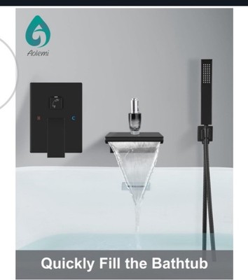 VanFoxLe Waterfall Bathtub Faucet Set with Sprayer , Wall Mount Tub Filler Black