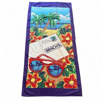 Vtg Brach's Candy Advertising Promo Beach Towel Tropical purple 60'' X 29'' NEW