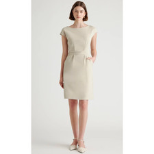 Quince Beige Cap Sleeve Sheath Dress Large Tailored Workwear Pocket Dress