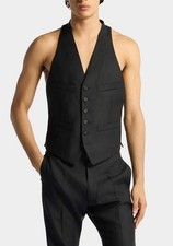 After Six Men's Medium Black Backless Vest Quality Formal 4-Button Waistcoat