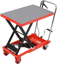 Hydraulic Lift Table Cart 500Lb 28.5" Lift Height Manual Single Scissor Lift Red