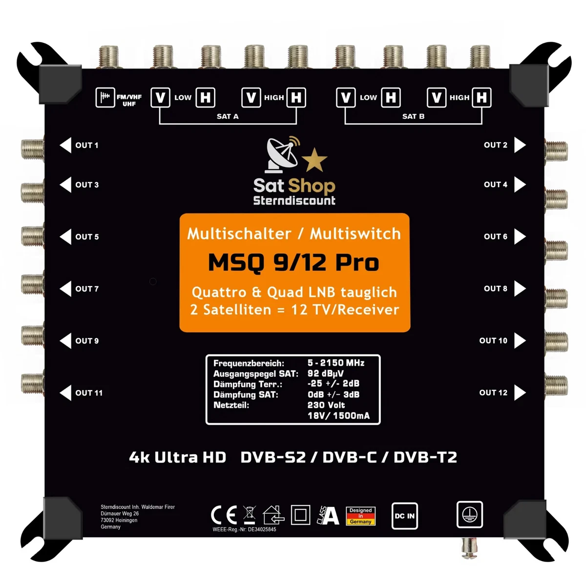 Multiconmutador 9/12 SAT Multiswitch distribuidor 2 satélites 12 participantes HDTV 4K 8K