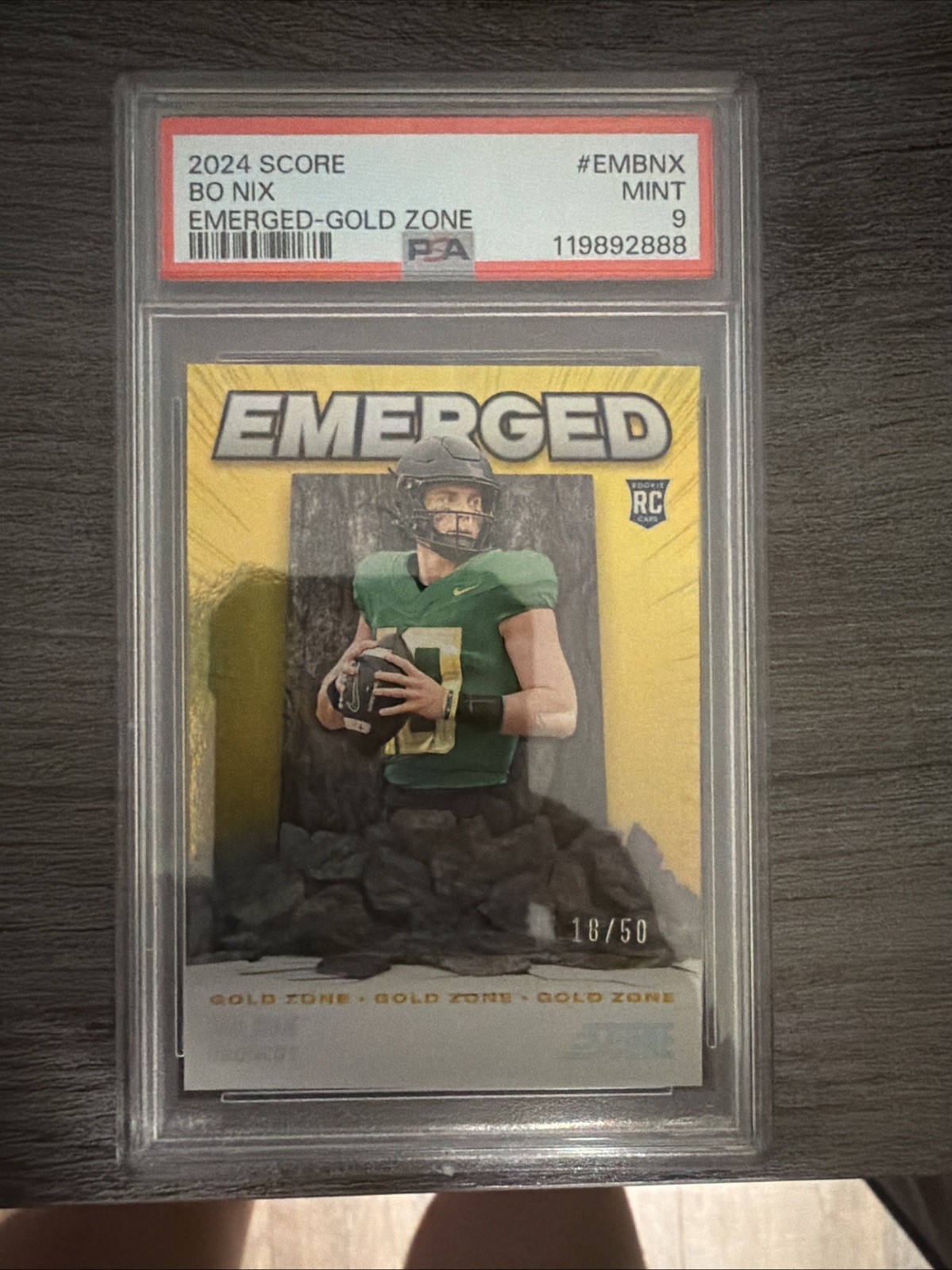 2024 Score Emerged Bo Nix #EM-BNX Gold Zone /50 (RC)