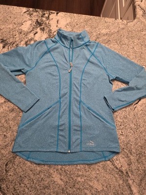 LL Bean Blue Athletic Jacket Full Zipper Blue Mock Neck Pockets Women's Med O59
