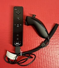 OEM Nintendo Wii Motion Plus Remote Controller and Nunchuck Black RVL-036 Tested