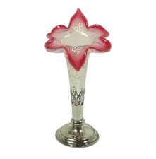 Vintage Jack in the Pulpit Epergne Vase with Holder Pink Opaline Enamel Flowers