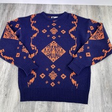 Vintage Grandpa Dad Sweater Geometric Men's Large Acrylic Mixtures Blue Orange