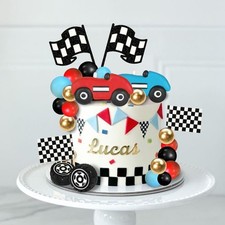 25 PCS Racing Cake Toppers Red Blue Clay Race Car Birthday Cake Decorations f...