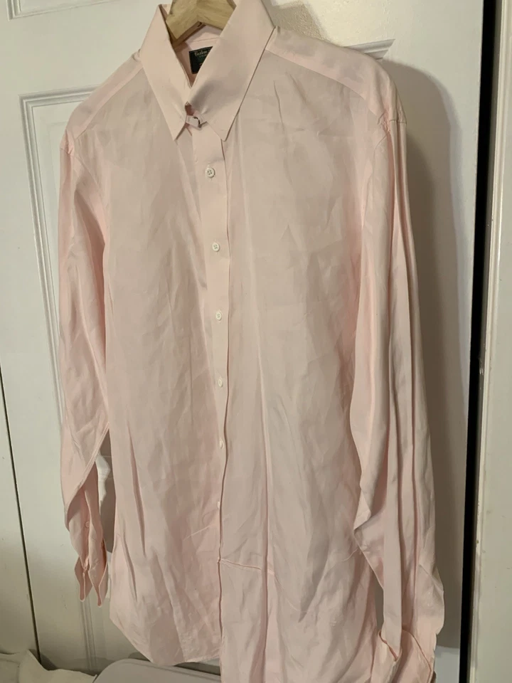 Tom James Men’s Sz XL Dress Shirt Button Down Collar DMJ Initial Sleeves Pink - Image 4 of 4