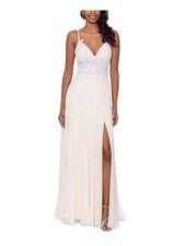 XSCAPE Womens Beige Padded Lined Spaghetti Strap Full-Length Gown Dress 6