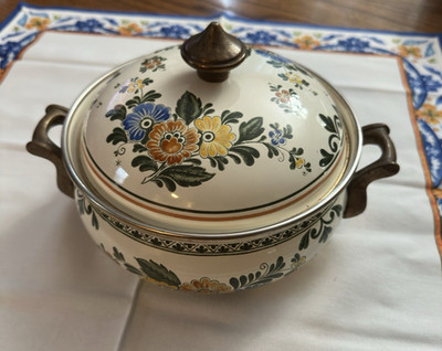 Asta Enamelware Old Amsterdam Dutch Oven 7 Floral Brass Handles Vintage