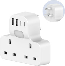 Amoi UK to India Plug Adapter India to UK Plug Adapter - 4 USB Ports 17W USB C F