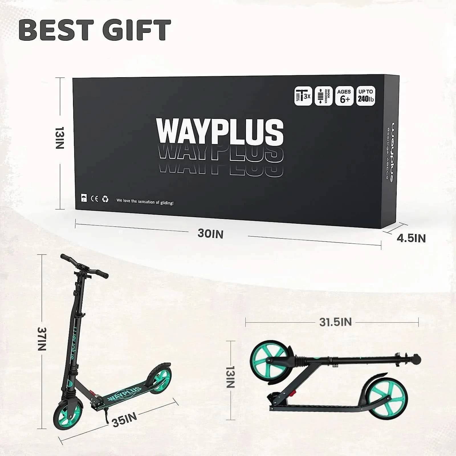Wayplus Adjustable Foldable Kick Scooter-Red