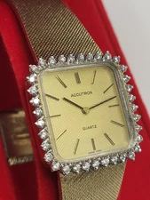 [NEAR MINT] Vintage Accutron Bulova 7090 36 Diamonds Quartz Women's Watch Swiss 